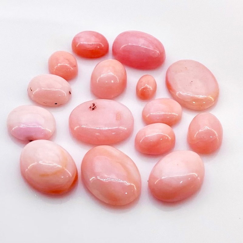 54.20 Cts. Pink Opal 6.5x5-16x12mm Smooth Oval Shape A Grade Cabochons Parcel - Total 15 Pcs.