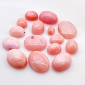 54.20 Cts. Pink Opal 6.5x5-16x12mm Smooth Oval Shape A Grade Cabochons Parcel - Total 15 Pcs.