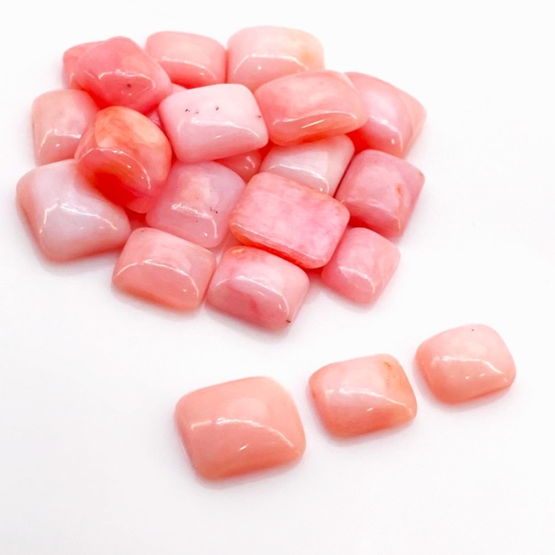 70.90 Cts. Pink Opal 9x7-12x10mm Smooth Cushion Shape A Grade Cabochons Parcel - Total 22 Pcs.
