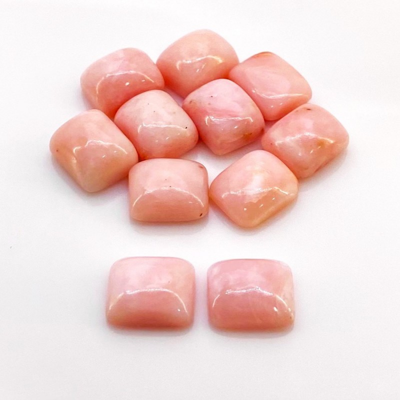 57.90 Cts. Pink Opal 12x10mm Smooth Cushion Shape A+ Grade Cabochons Parcel - Total 11 Pcs.
