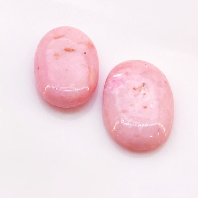 53.90 Cts. Pink Opal 29x19-30x20mm Smooth Oval Shape AA Grade Cabochons Parcel - Total 2 Pcs.