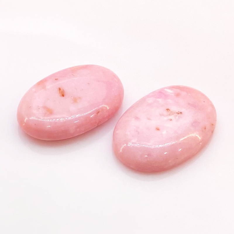 53.90 Cts. Pink Opal 29x19-30x20mm Smooth Oval Shape AA Grade Cabochons Parcel - Total 2 Pcs.