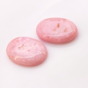 53.90 Cts. Pink Opal 29x19-30x20mm Smooth Oval Shape AA Grade Cabochons Parcel - Total 2 Pcs.