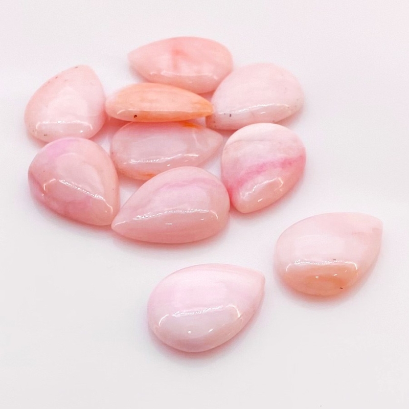 61.50 Cts. Pink Opal 18x13mm Smooth Pear Shape A+ Grade Cabochons Parcel - Total 10 Pcs.