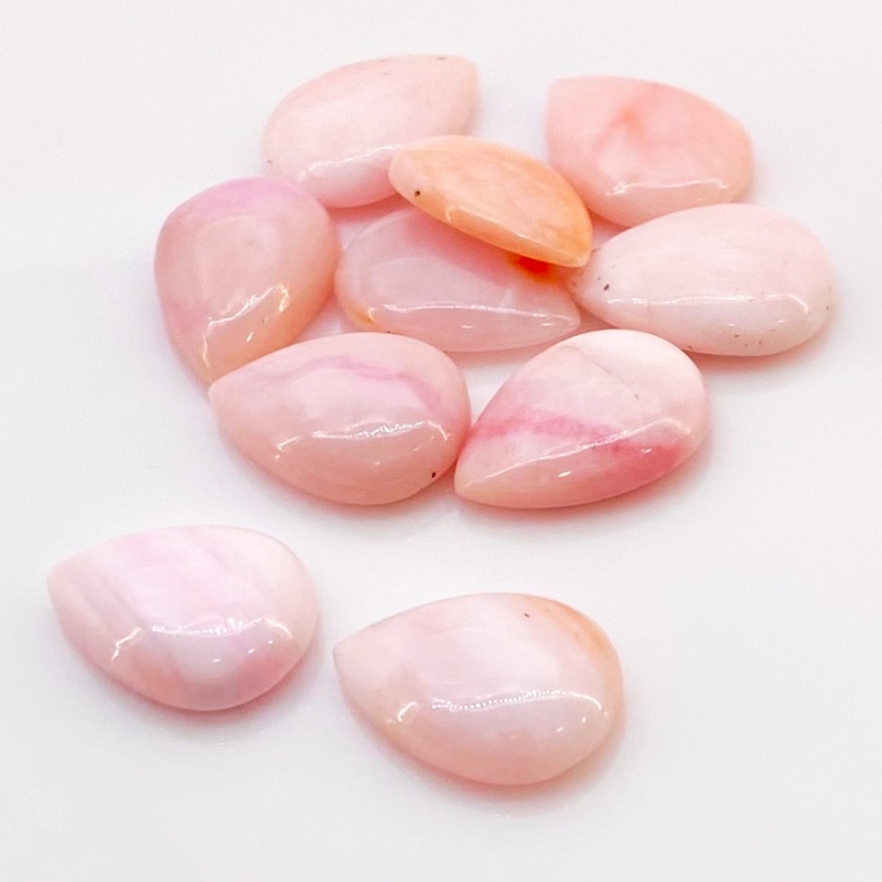 61.50 Cts. Pink Opal 18x13mm Smooth Pear Shape A+ Grade Cabochons Parcel - Total 10 Pcs.