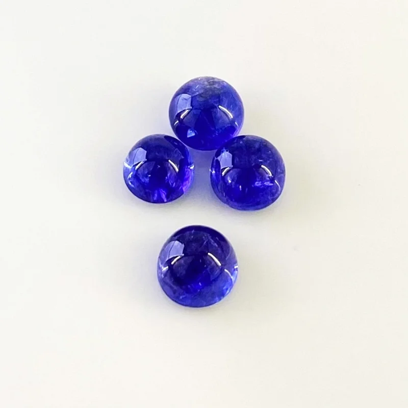 15.38 Cts. Tanzanite 8-9mm Smooth Round Shape AA+ Grade Cabochons Parcel - Total 4 Pcs.