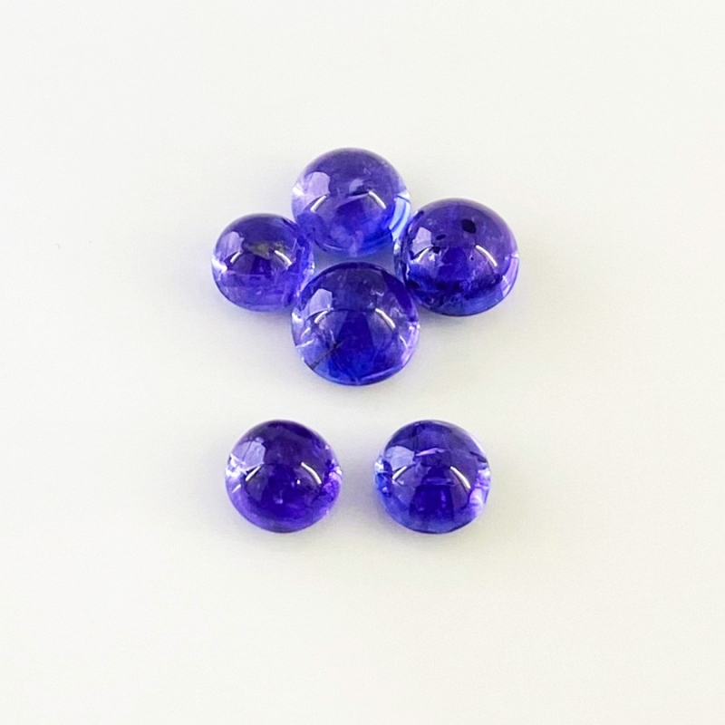 18.11 Cts. Tanzanite 7-8.5mm Smooth Round Shape AA+ Grade Cabochons Parcel - Total 6 Pcs.