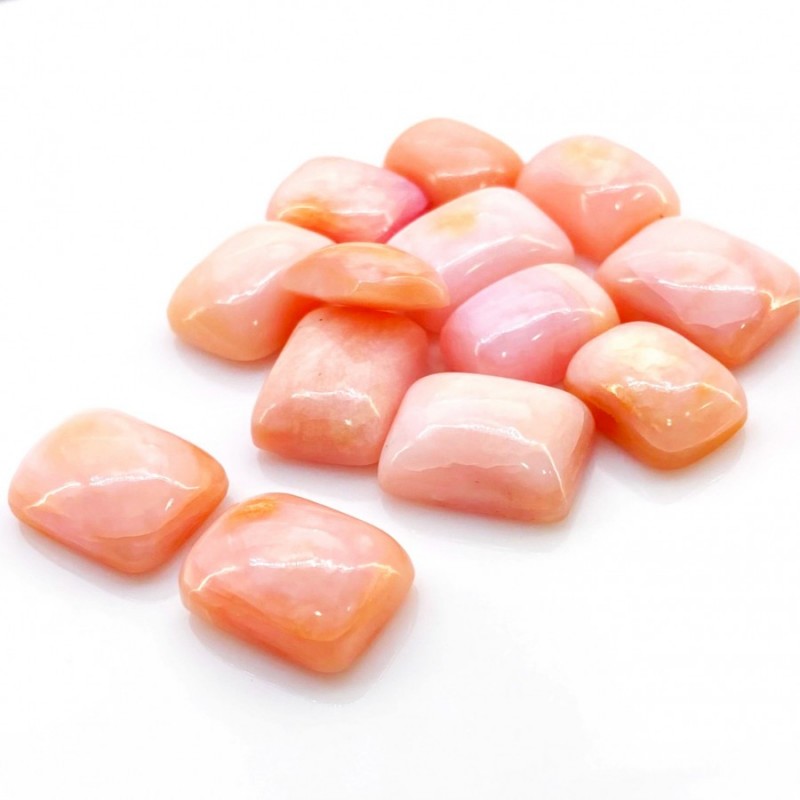 107 Cts. Pink Opal 14x10-16x12mm Smooth Cushion Shape A Grade Cabochons Parcel - Total 13 Pcs.