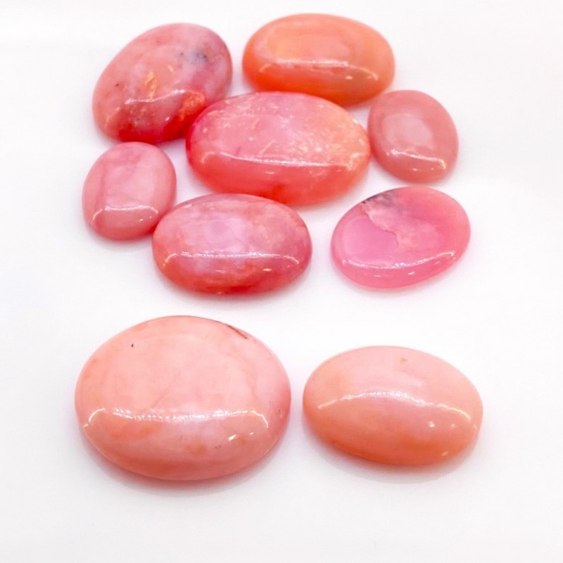 Pink Opal Smooth Oval Shape A Grade Cabochon Parcel - 15x12-24x20mm - 9 Pc. - 103.15 Cts.