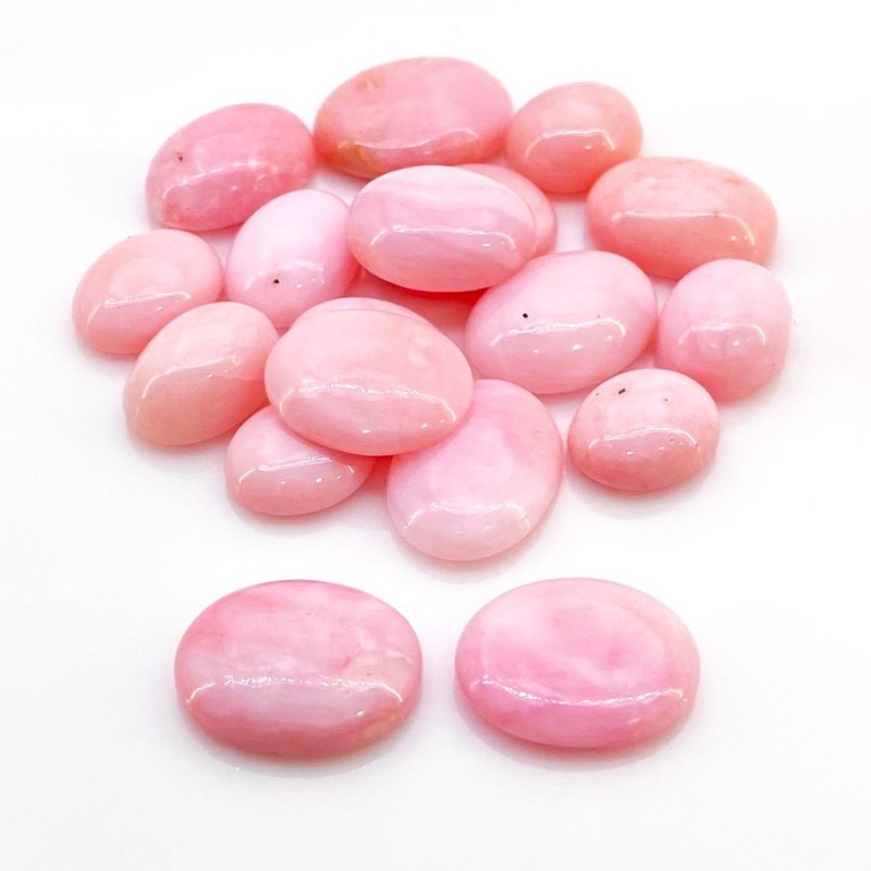 Pink Opal Smooth Oval Shape AA Grade Cabochon Parcel - 12x10-17.5x13.5mm - 18 Pc. - 94.65 Cts.