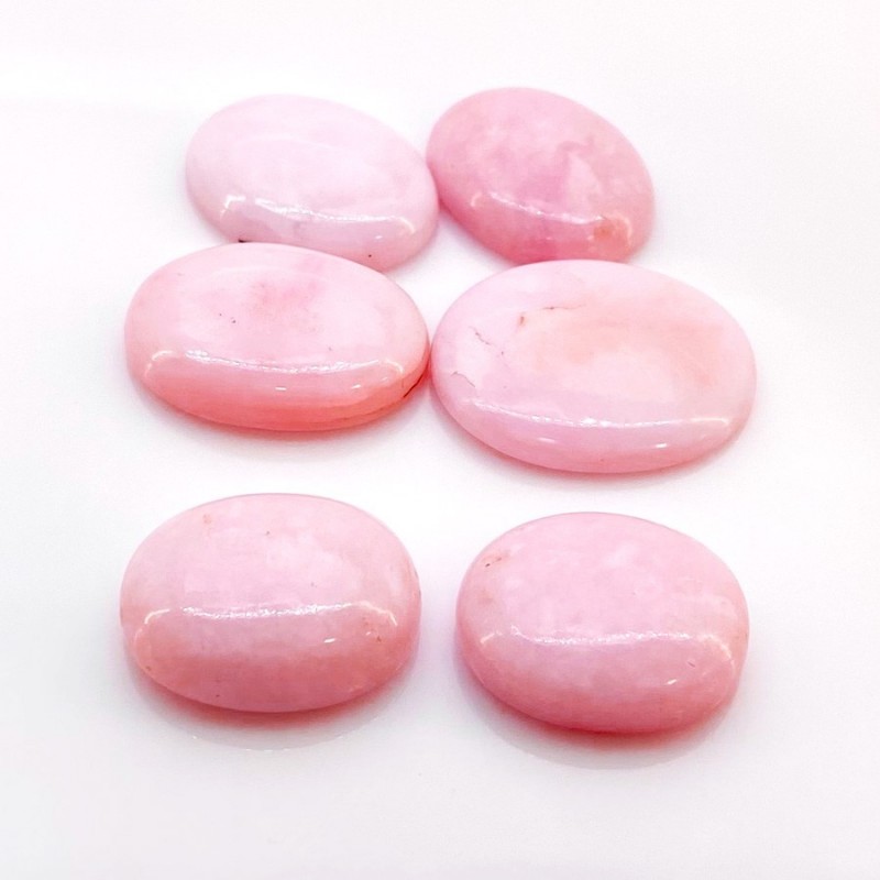 99.40 Cts. Pink Opal 21x17-26x21mm Smooth Oval Shape AA Grade Cabochons Parcel - Total 6 Pcs.