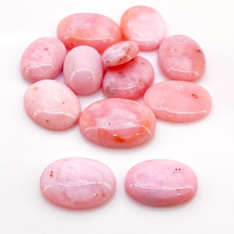 130.85 Cts. Pink Opal 17x12-23x17mm Smooth Oval Shape A+ Grade Cabochons Parcel - Total 12 Pcs.