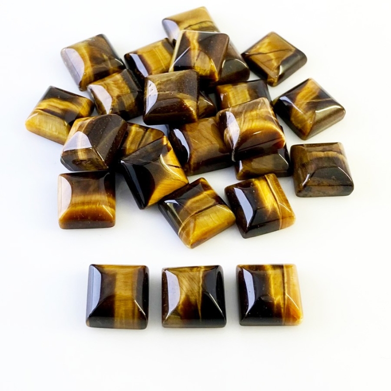282.55 Cts. Tiger Eye 13mm Smooth Square Shape AA Grade Cabochons Parcel - Total 25 Pcs.
