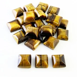 268.30 Cts. Tiger Eye 13mm Smooth Square Shape AA Grade Cabochons Parcel - Total 25 Pcs.