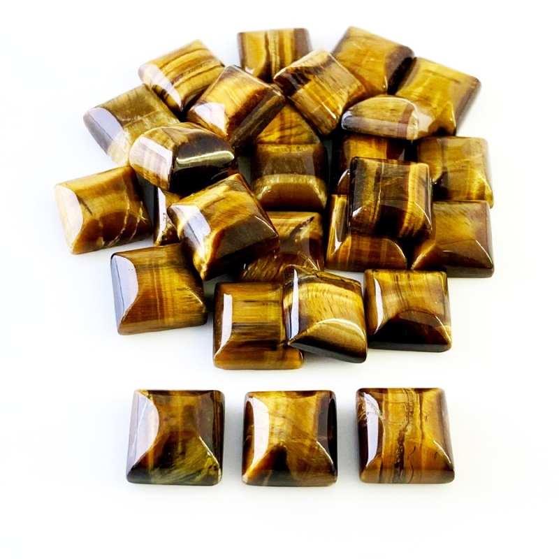 288.50 Cts. Tiger Eye 13mm Smooth Square Shape AA Grade Cabochons Parcel - Total 27 Pcs.