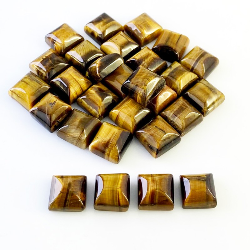 215.45 Cts. Tiger Eye 11mm Smooth Square Shape AA Grade Cabochons Parcel - Total 28 Pcs.