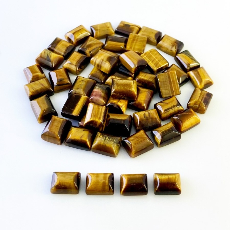 192.60 Cts. Tiger Eye 10X8mm Smooth Baguette Shape AA Grade Cabochons Parcel - Total 49 Pcs.