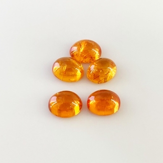 13.90 Carat Spessartite Garnet 9x7mm Smooth Oval Shape AA Grade Cabochons Parcel - Total 5 Pcs.
