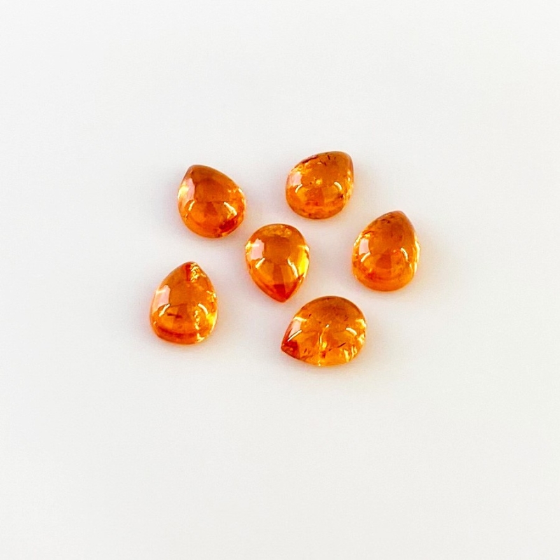 10.80 Carat Spessartite Garnet 8x6mm Smooth Pear Shape AA Grade Cabochons Parcel - Total 6 Pcs.