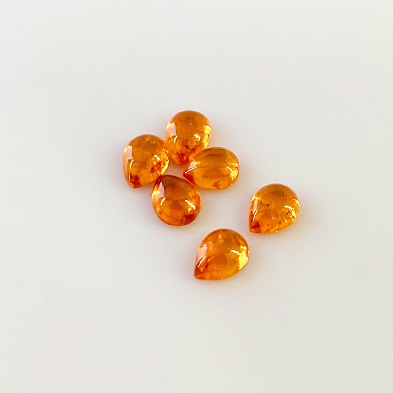 10.80 Carat Spessartite Garnet 8x6mm Smooth Pear Shape AA Grade Cabochons Parcel - Total 6 Pcs.