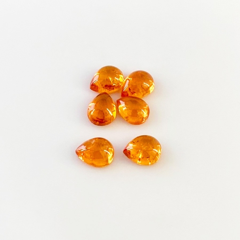 10.80 Carat Spessartite Garnet 8x6mm Smooth Pear Shape AA Grade Cabochons Parcel - Total 6 Pcs.
