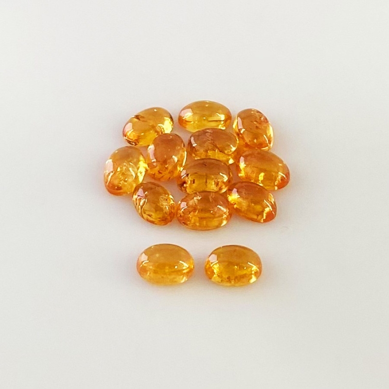 9.85 Carat Spessartite Garnet 6x4mm Smooth Oval Shape AA Grade Cabochons Parcel - Total 13 Pcs.