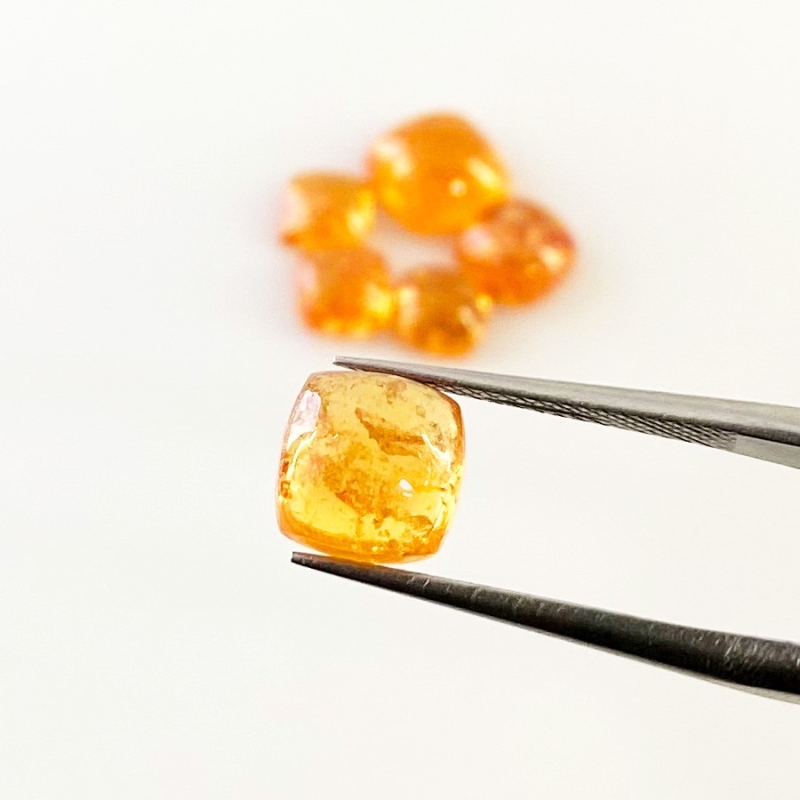 9.50 Carat Spessartite Garnet 5-7mm Smooth Square Cushion Shape AA Grade Cabochons Parcel - Total 6 Pcs.