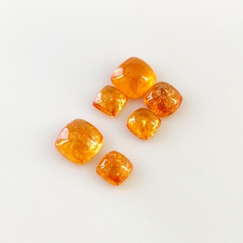 9.50 Carat Spessartite Garnet 5-7mm Smooth Square Cushion Shape AA Grade Cabochons Parcel - Total 6 Pcs.