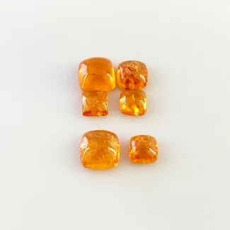 9.50 Carat Spessartite Garnet 5-7mm Smooth Square Cushion Shape AA Grade Cabochons Parcel - Total 6 Pcs.
