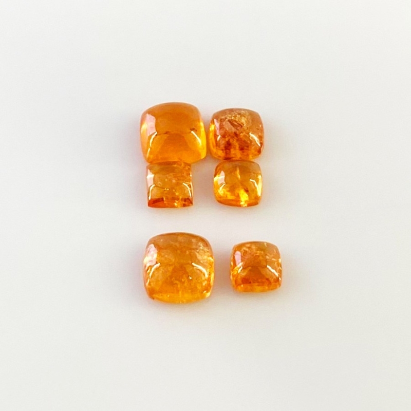 9.50 Carat Spessartite Garnet 5-7mm Smooth Square Cushion Shape AA Grade Cabochons Parcel - Total 6 Pcs.