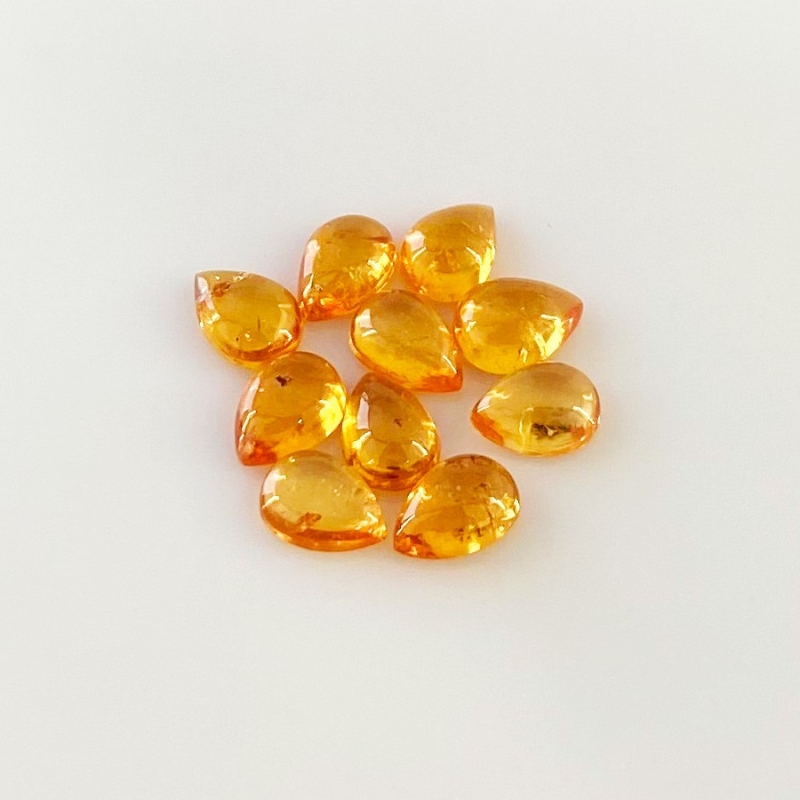 9.65 Carat Spessartite Garnet 7x5mm Smooth Pear Shape AA Grade Cabochons Parcel - Total 10 Pcs.