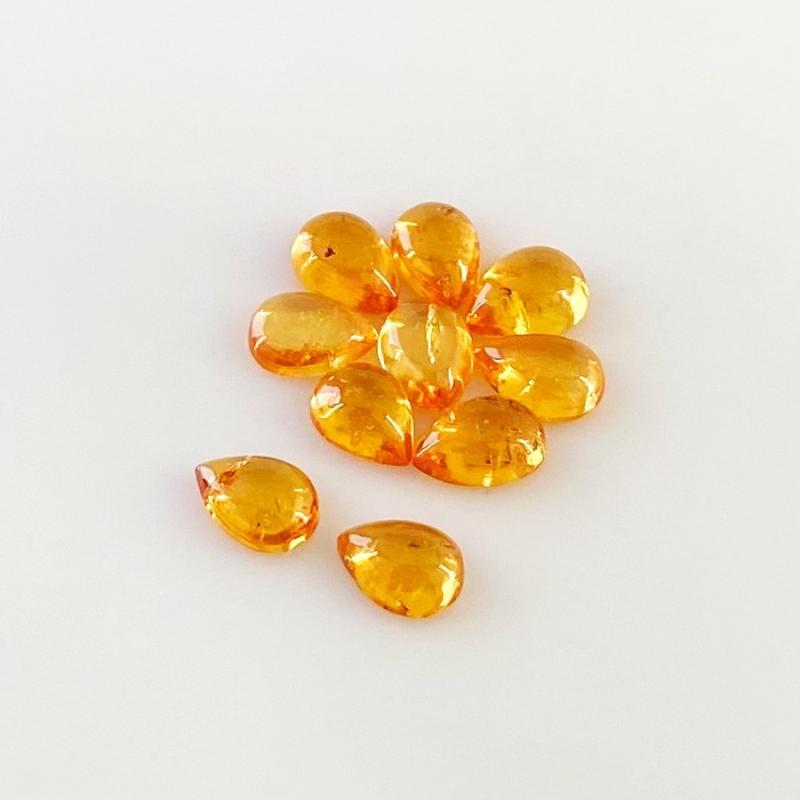 9.65 Carat Spessartite Garnet 7x5mm Smooth Pear Shape AA Grade Cabochons Parcel - Total 10 Pcs.