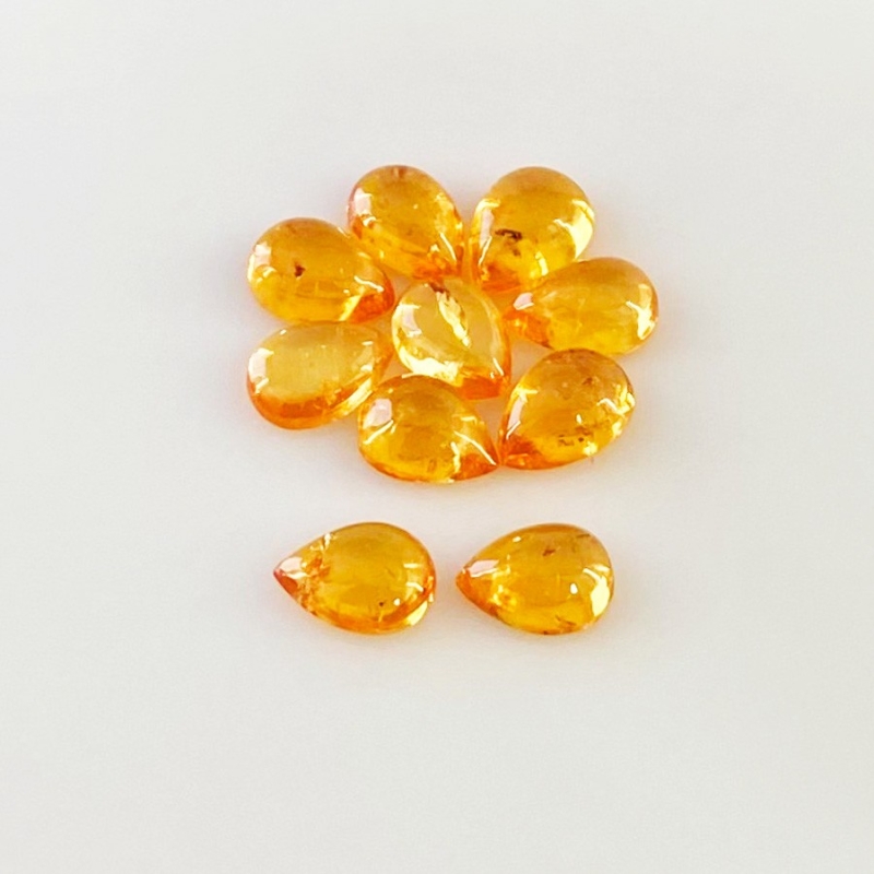 9.65 Carat Spessartite Garnet 7x5mm Smooth Pear Shape AA Grade Cabochons Parcel - Total 10 Pcs.