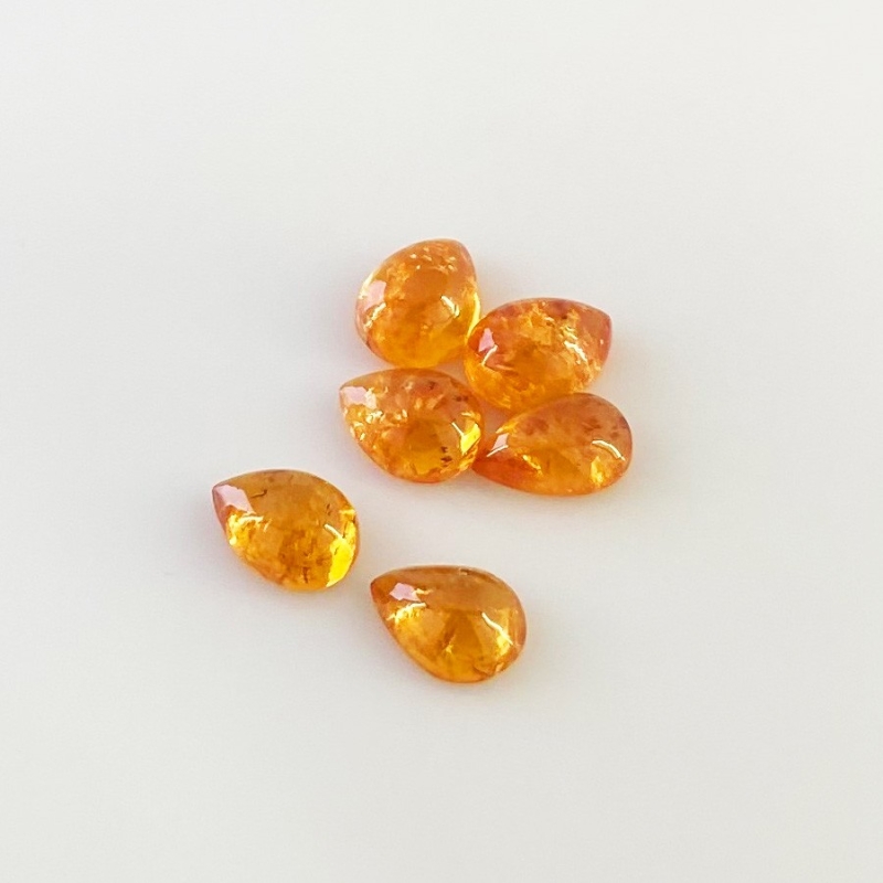 10.05 Carat Spessartite Garnet 8x6mm Smooth Pear Shape A Grade Cabochons Parcel - Total 6 Pcs.
