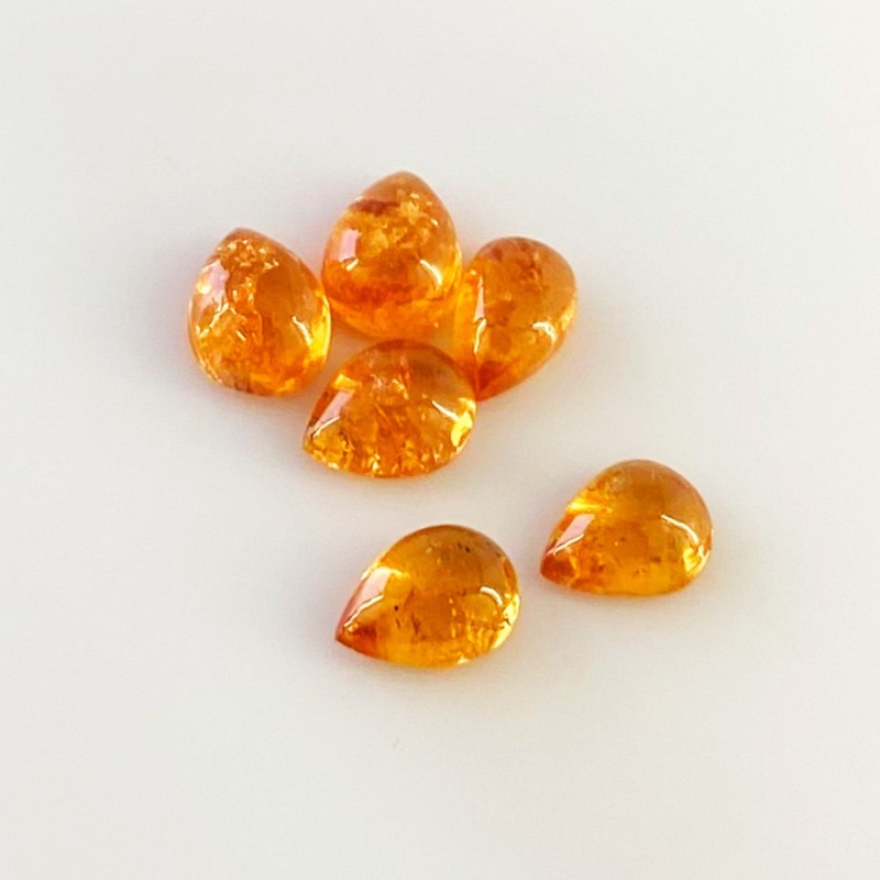 10.05 Carat Spessartite Garnet 8x6mm Smooth Pear Shape A Grade Cabochons Parcel - Total 6 Pcs.