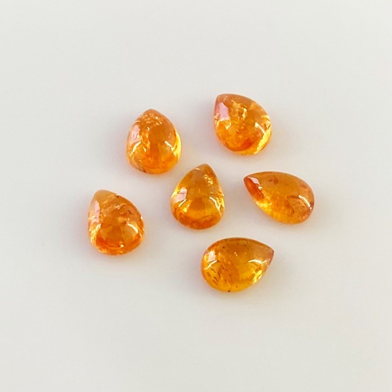 10.05 Carat Spessartite Garnet 8x6mm Smooth Pear Shape A Grade Cabochons Parcel - Total 6 Pcs.