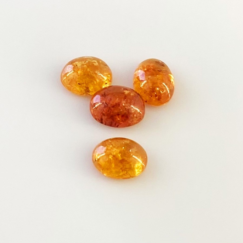 10.80 Carat Spessartite Garnet 9x7mm Smooth Oval Shape AA Grade Cabochons Parcel - Total 4 Pcs.