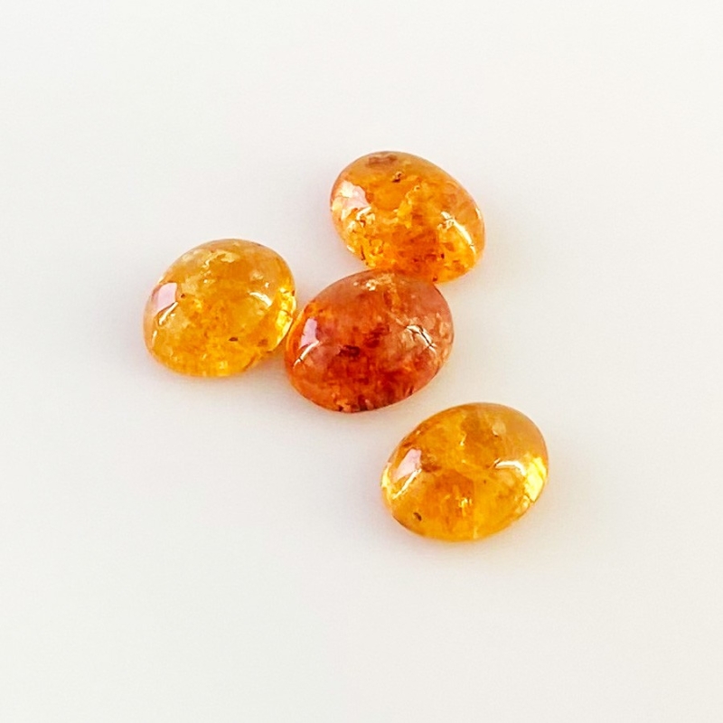 10.80 Carat Spessartite Garnet 9x7mm Smooth Oval Shape AA Grade Cabochons Parcel - Total 4 Pcs.
