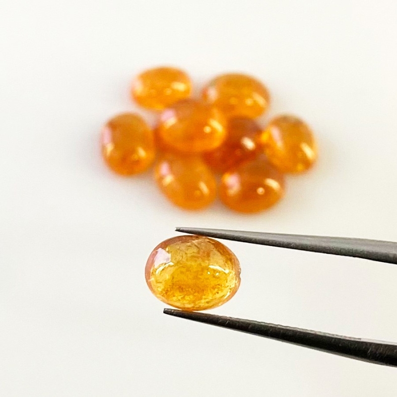 18.20 Carat Spessartite Garnet 8x6mm Smooth Oval Shape A Grade Cabochons Parcel - Total 10 Pcs.