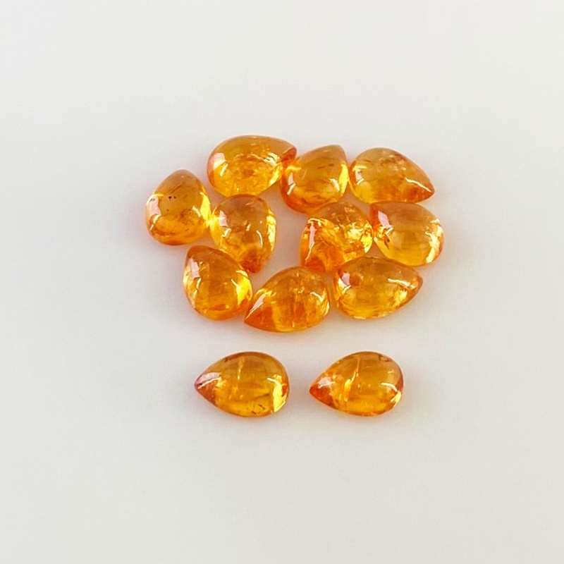 13.60 Carat Spessartite Garnet 7x5mm Smooth Pear Shape AA Grade Cabochons Parcel - Total 12 Pcs.
