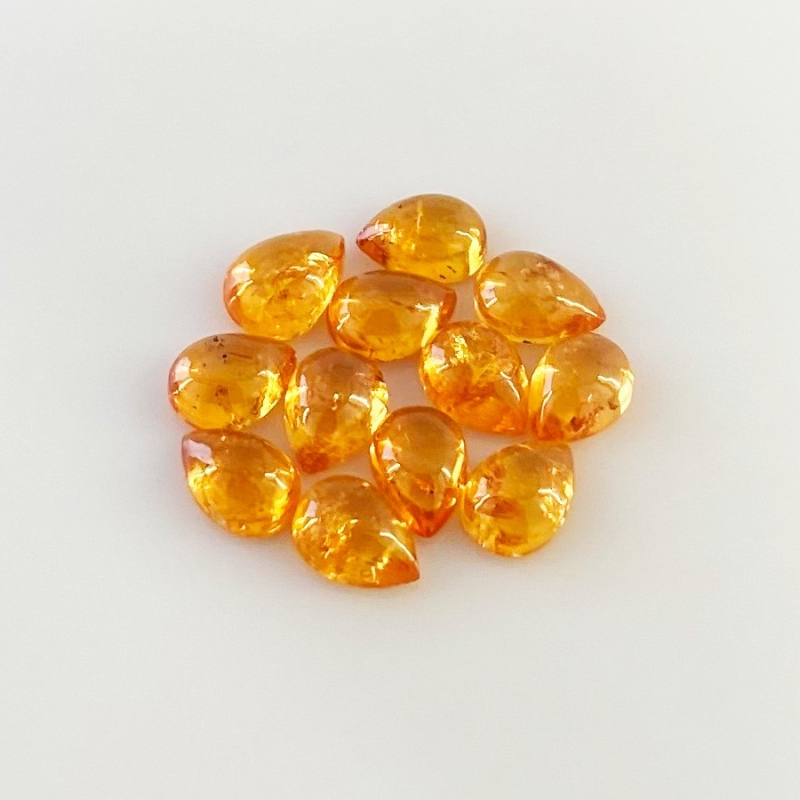 13.60 Carat Spessartite Garnet 7x5mm Smooth Pear Shape AA Grade Cabochons Parcel - Total 12 Pcs.