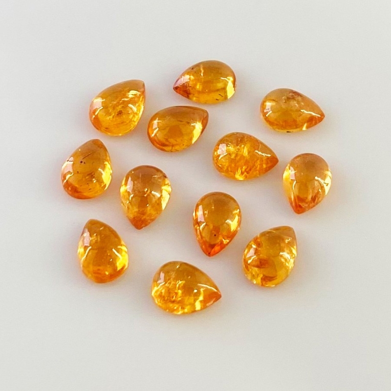 13.60 Carat Spessartite Garnet 7x5mm Smooth Pear Shape AA Grade Cabochons Parcel - Total 12 Pcs.