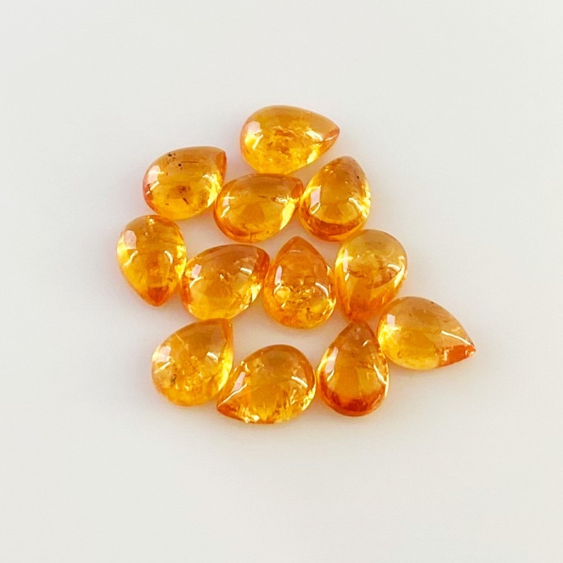 13.60 Carat Spessartite Garnet 7x5mm Smooth Pear Shape AA Grade Cabochons Parcel - Total 12 Pcs.