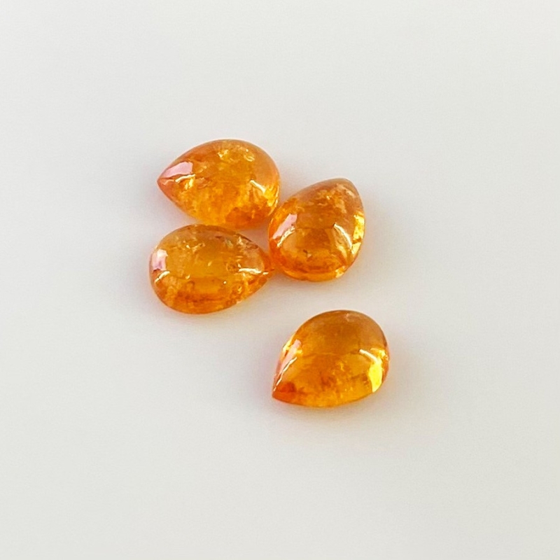 9.55 Carat Spessartite Garnet 9x7mm Smooth Pear Shape AA Grade Cabochons Parcel - Total 4 Pcs.