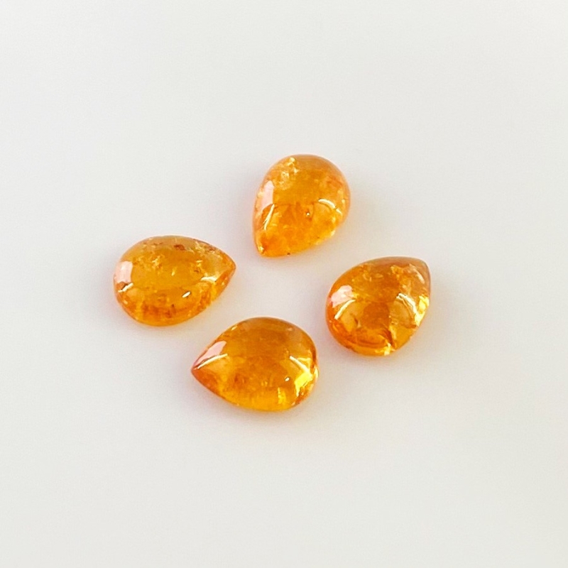 9.55 Carat Spessartite Garnet 9x7mm Smooth Pear Shape AA Grade Cabochons Parcel - Total 4 Pcs.
