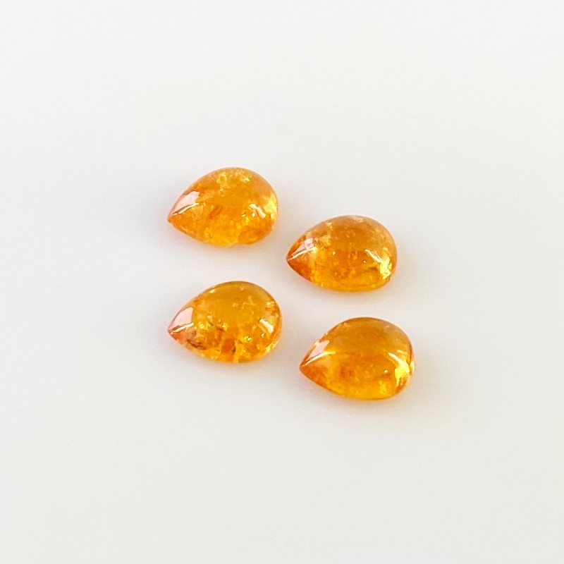 9.55 Carat Spessartite Garnet 9x7mm Smooth Pear Shape AA Grade Cabochons Parcel - Total 4 Pcs.