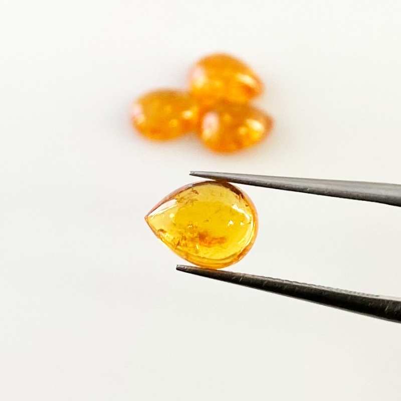 9.55 Carat Spessartite Garnet 9x7mm Smooth Pear Shape AA Grade Cabochons Parcel - Total 4 Pcs.
