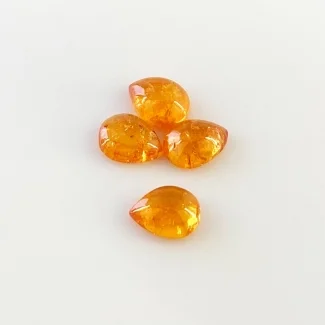 9.55 Carat Spessartite Garnet 9x7mm Smooth Pear Shape AA Grade Cabochons Parcel - Total 4 Pcs.