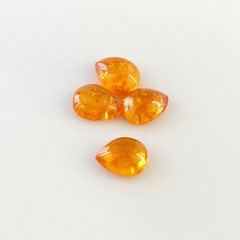 9.55 Carat Spessartite Garnet 9x7mm Smooth Pear Shape AA Grade Cabochons Parcel - Total 4 Pcs.