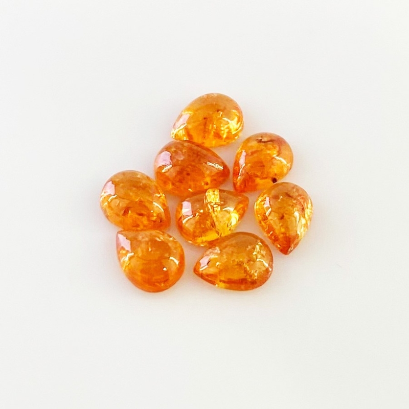12.80 Carat Spessartite Garnet 8x6mm Smooth Pear Shape AA Grade Cabochons Parcel - Total 8 Pcs.